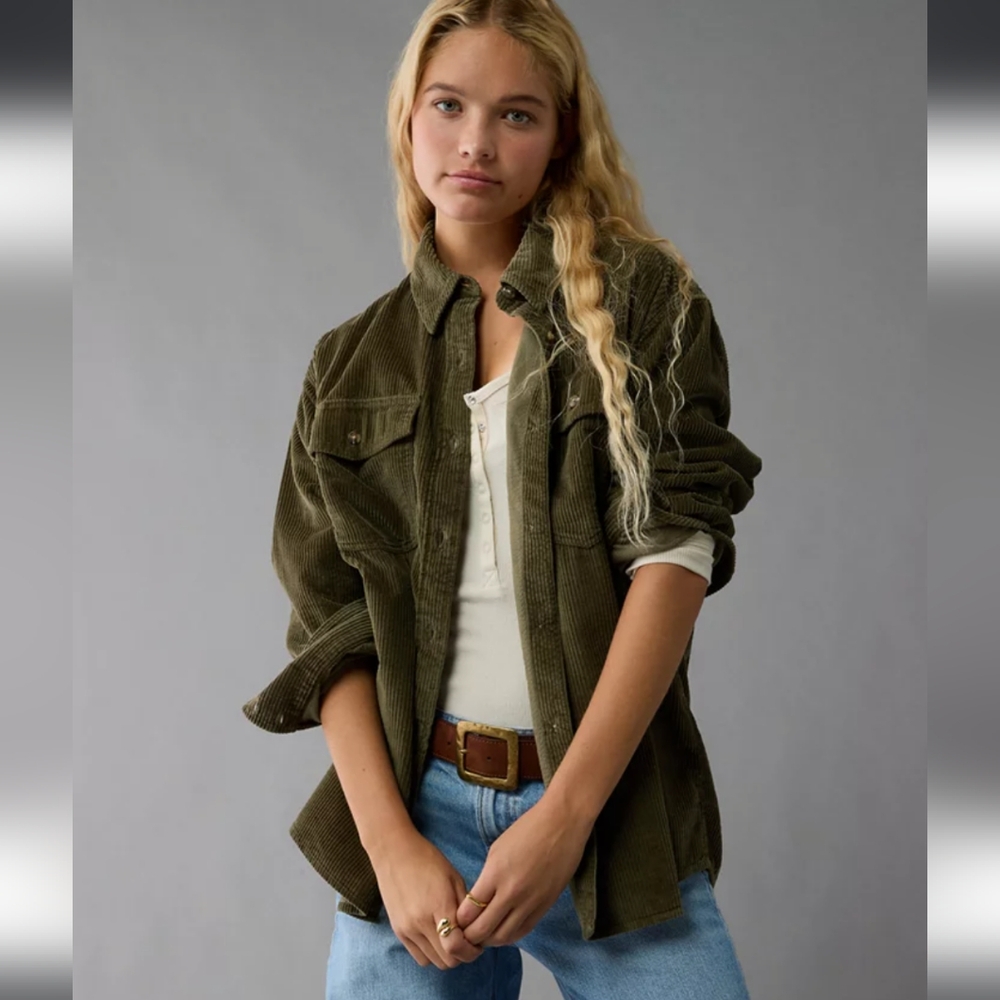 AE Oversized Corduroy Shacket in Olive